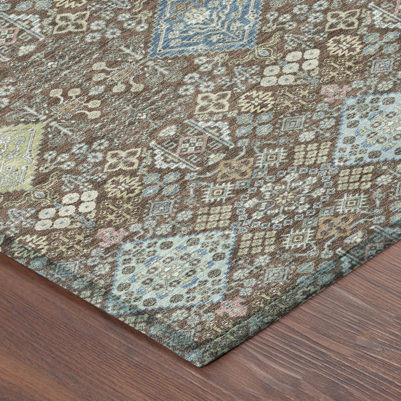 8' Chocolate And Green Round Oriental Washable Indoor Outdoor Area Rug Homeroots Outdoor