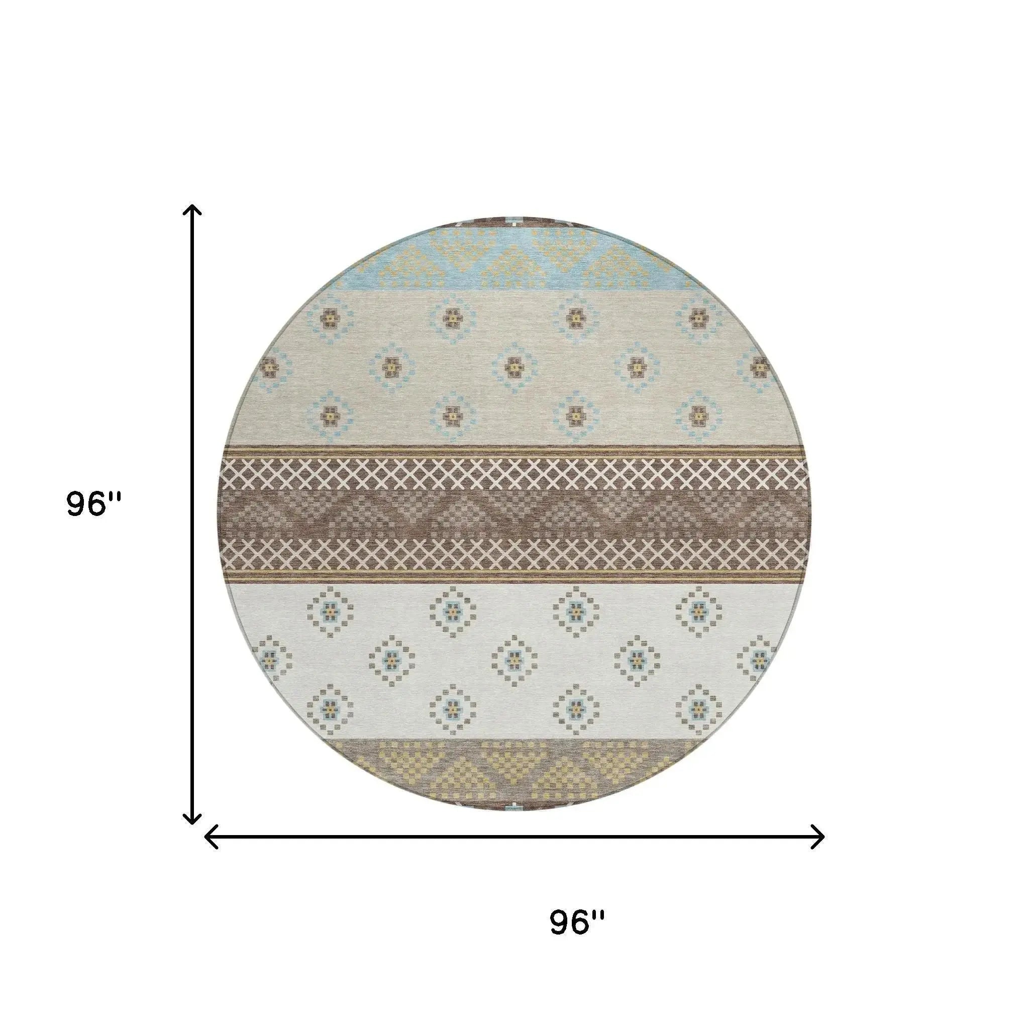 8' Chocolate And Green Round Striped Washable Indoor Outdoor Area Rug Homeroots Outdoor