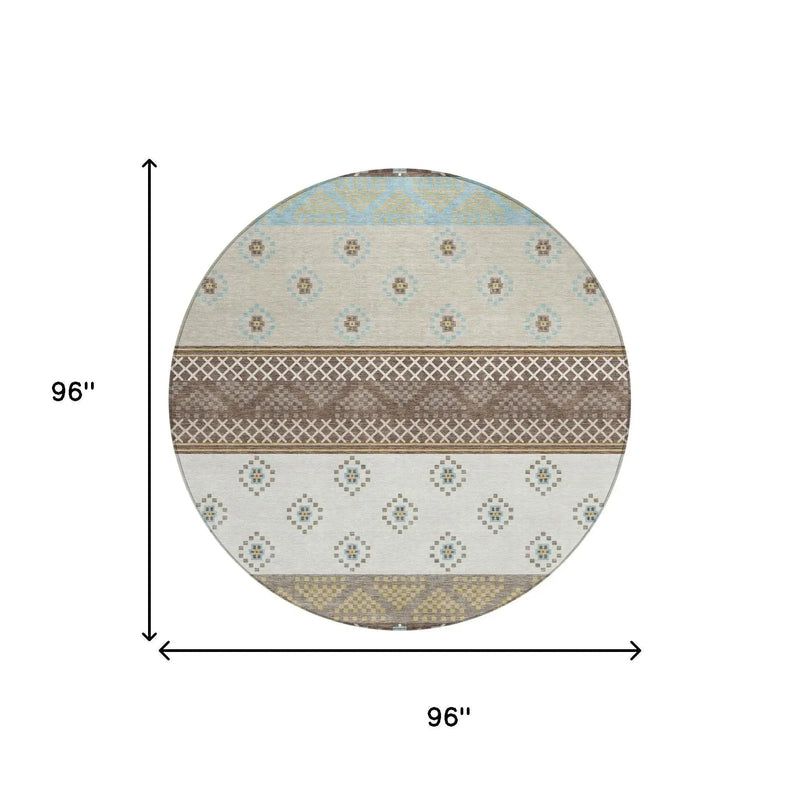 8' Chocolate And Green Round Striped Washable Indoor Outdoor Area Rug Homeroots Outdoor