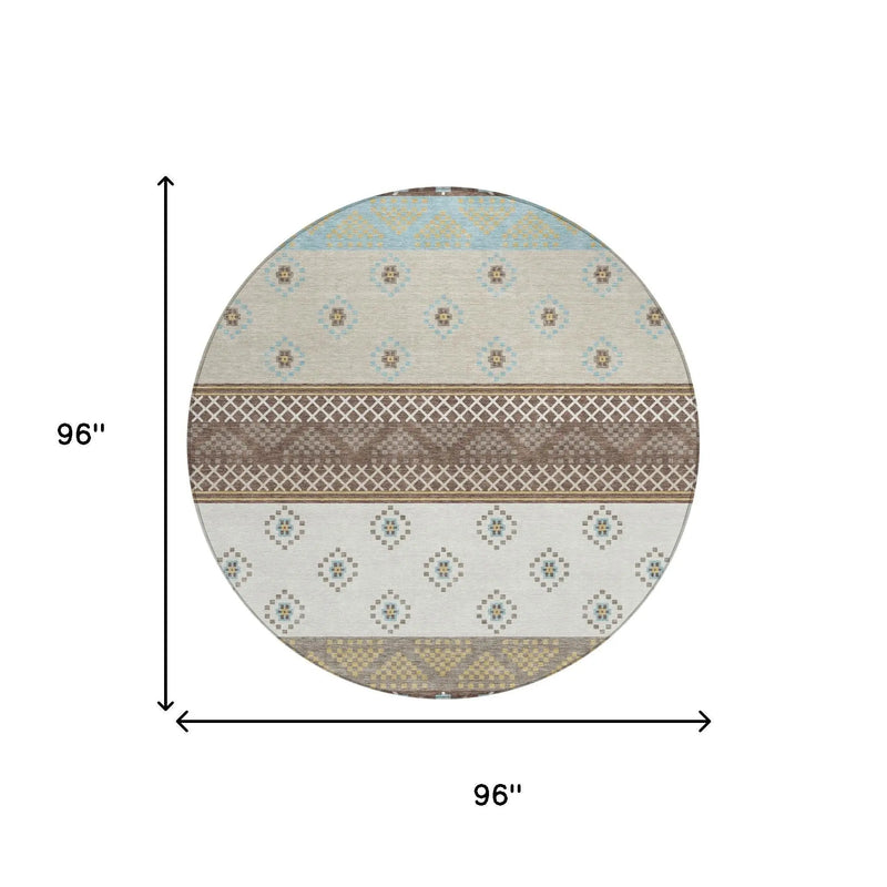 8' Chocolate And Green Round Striped Washable Indoor Outdoor Area Rug Homeroots Outdoor