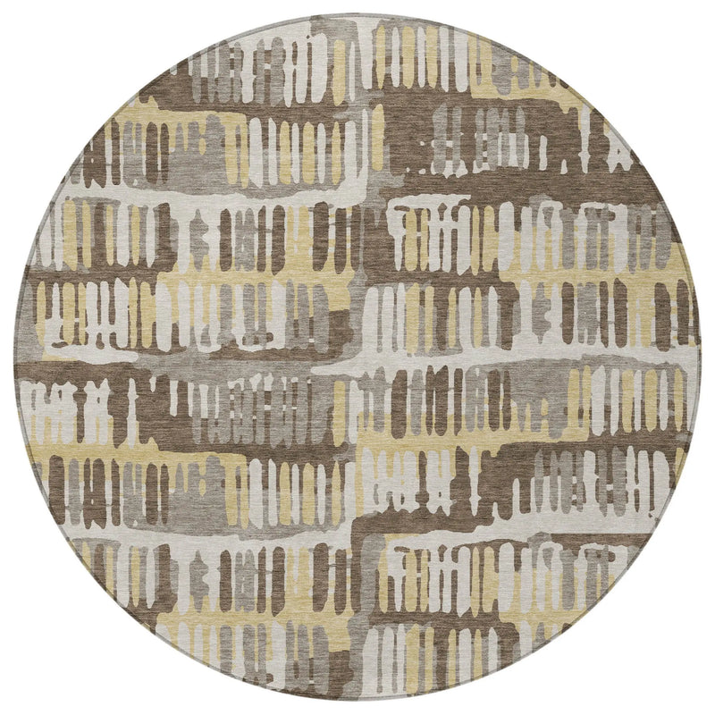 8' Chocolate And Ivory Round Abstract Washable Indoor Outdoor Area Rug Homeroots Outdoor