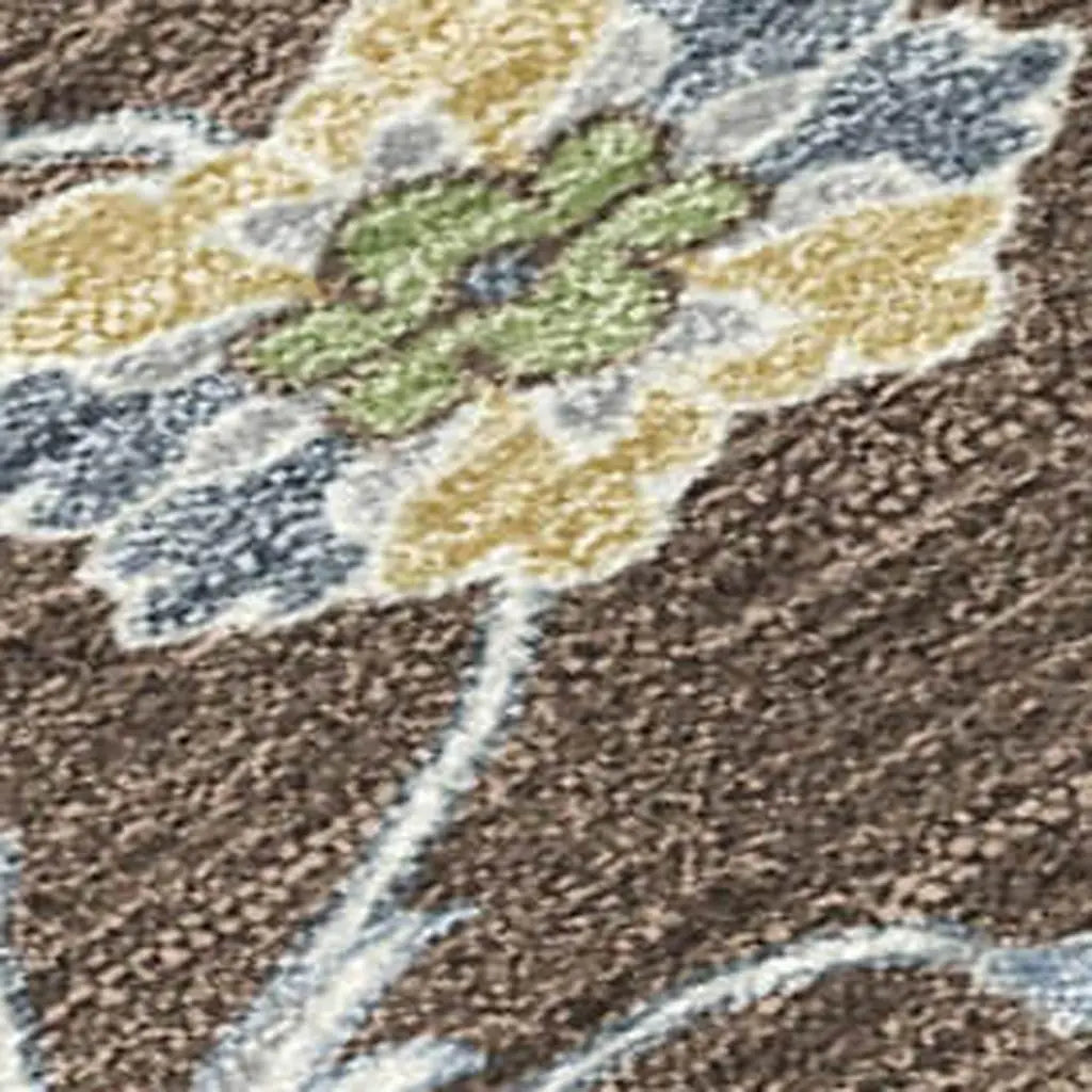 8' Chocolate And Ivory Round Floral Medallion Washable Indoor Outdoor Area Rug Homeroots Outdoor
