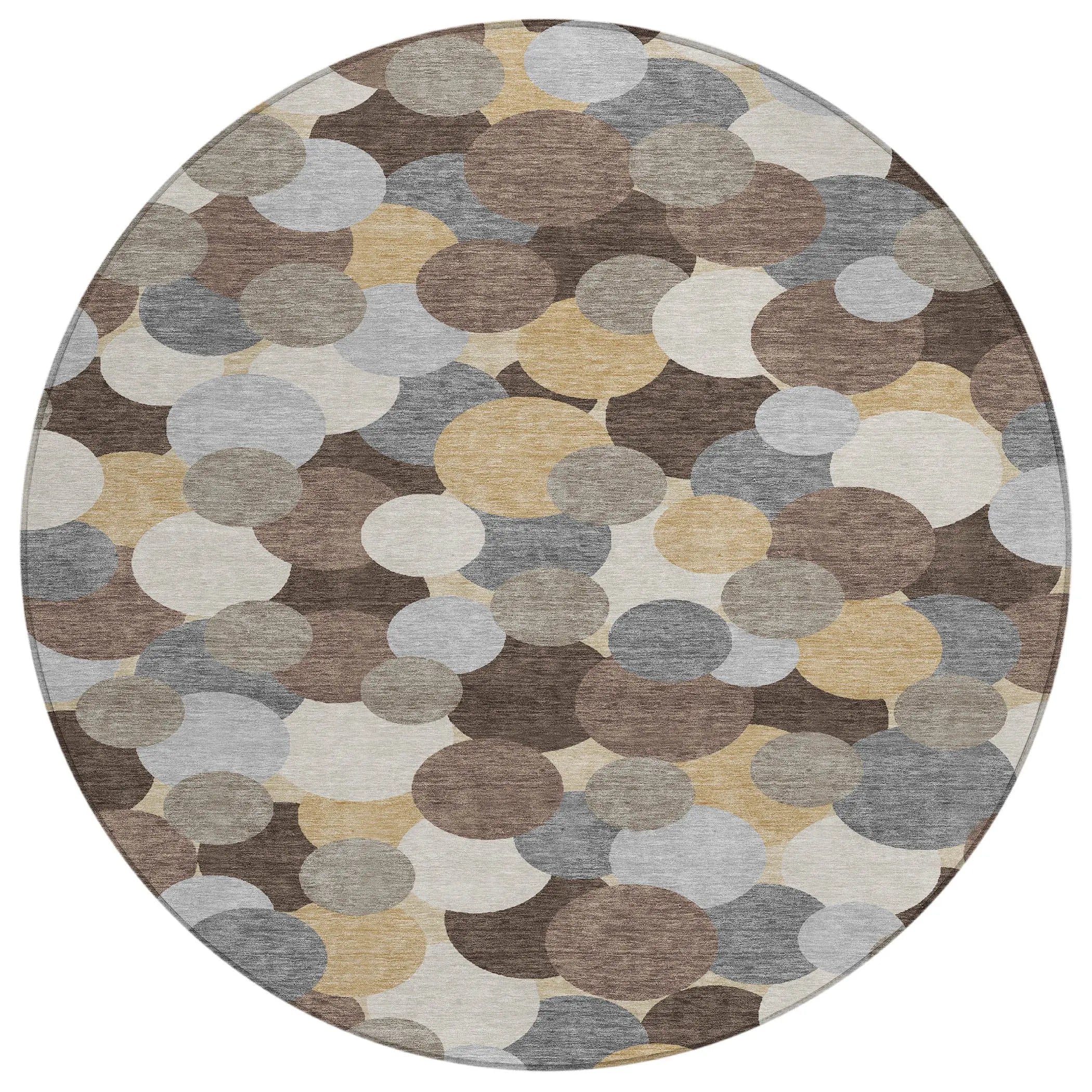 8' Chocolate And Ivory Round Geometric Washable Indoor Outdoor Area Rug Homeroots Outdoor