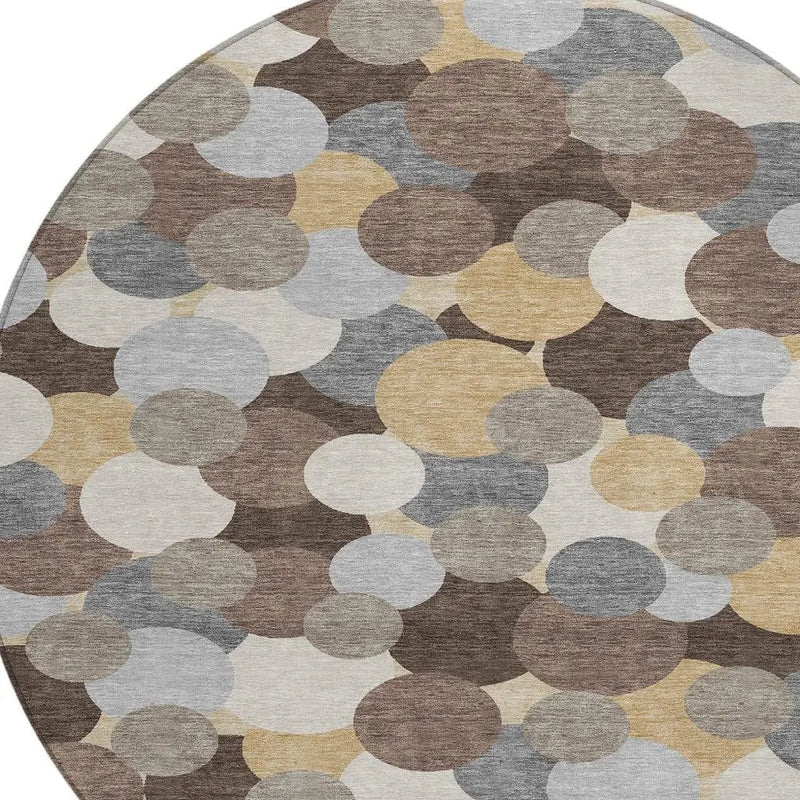 8' Chocolate And Ivory Round Geometric Washable Indoor Outdoor Area Rug Homeroots Outdoor