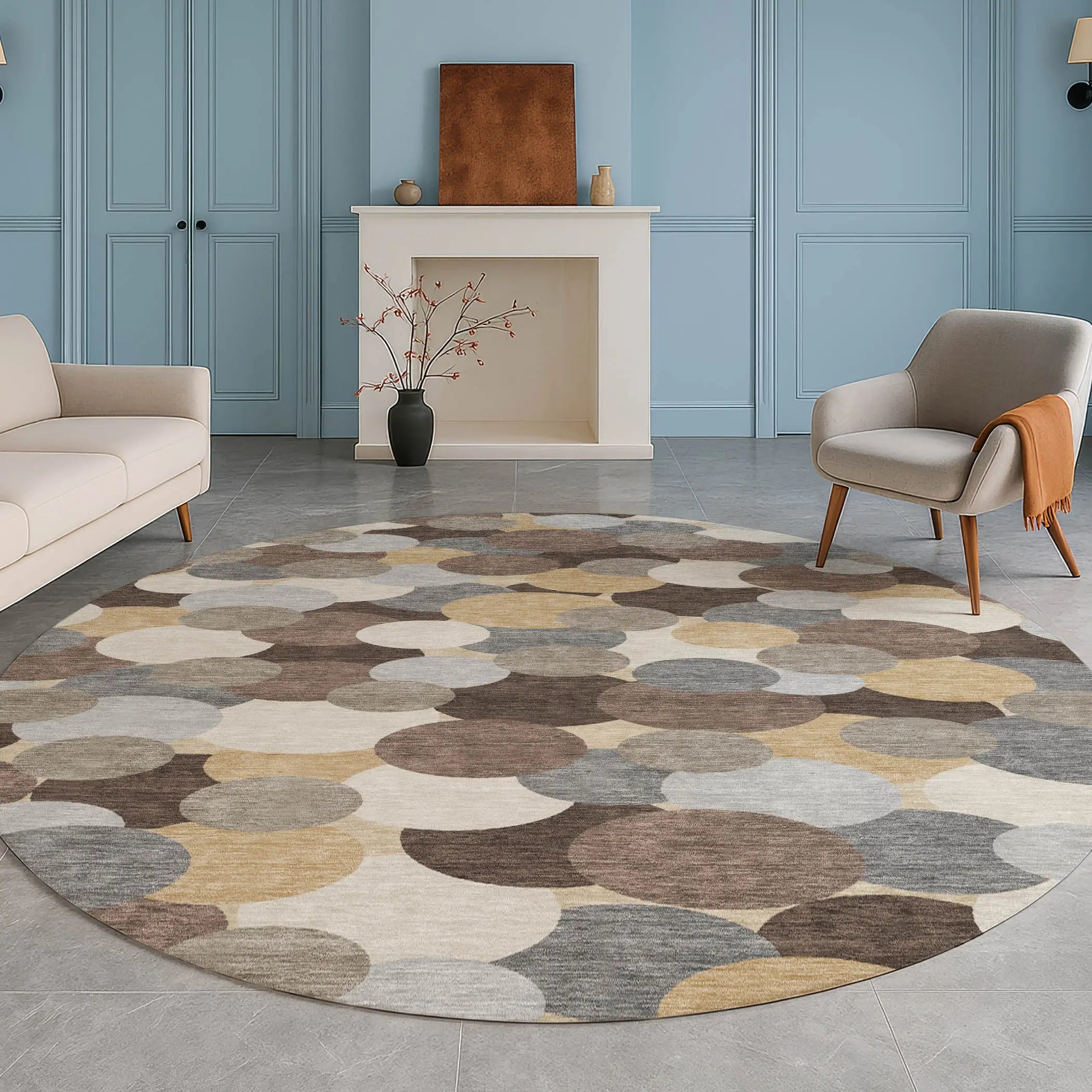 8' Chocolate And Ivory Round Geometric Washable Indoor Outdoor Area Rug Homeroots Outdoor