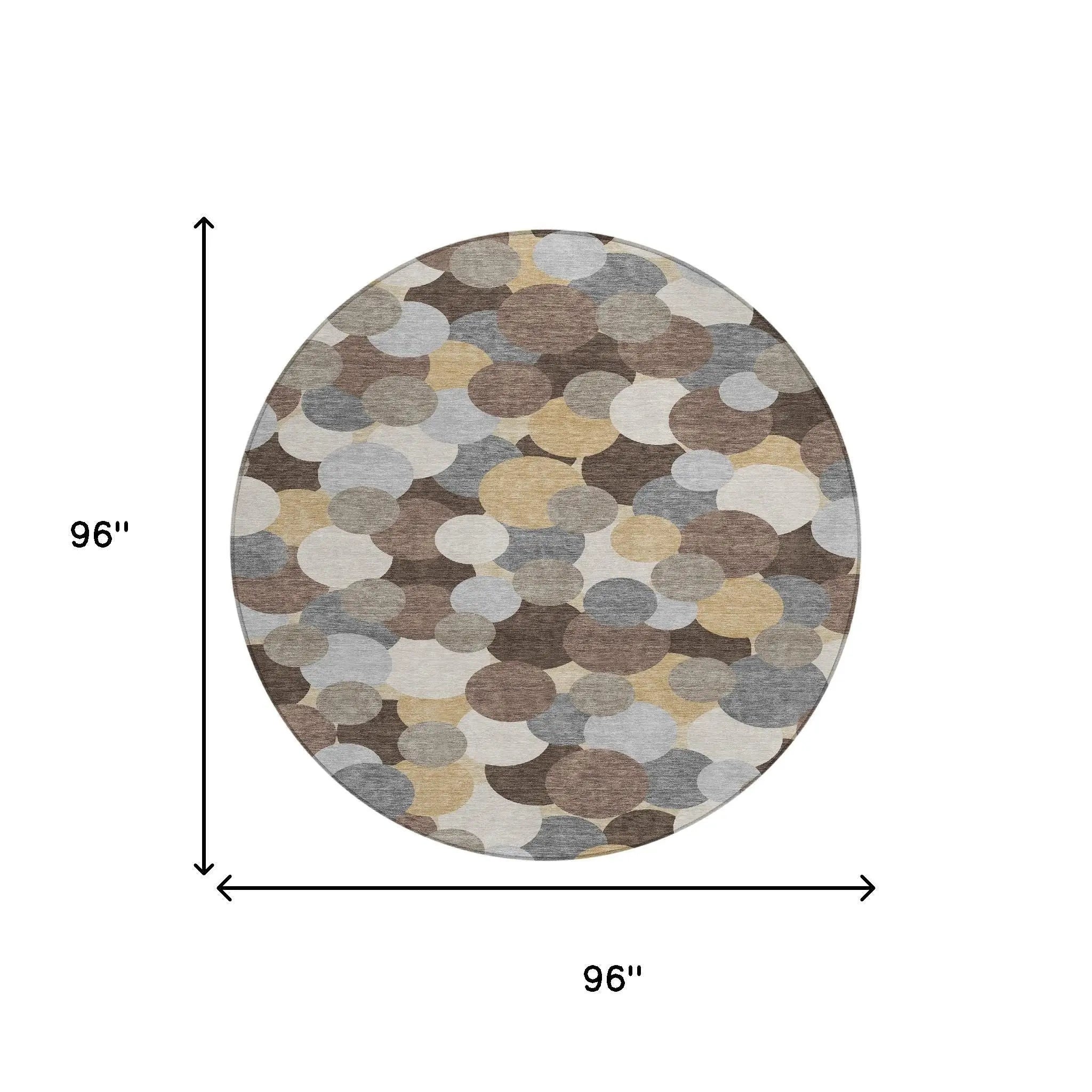 8' Chocolate And Ivory Round Geometric Washable Indoor Outdoor Area Rug Homeroots Outdoor