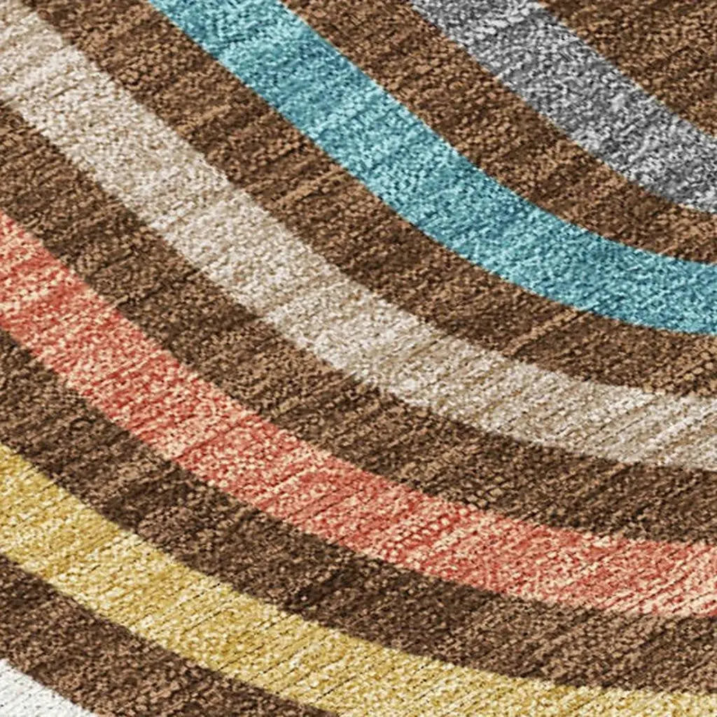8' Chocolate And Ivory Round Geometric Washable Indoor Outdoor Area Rug Homeroots Outdoor