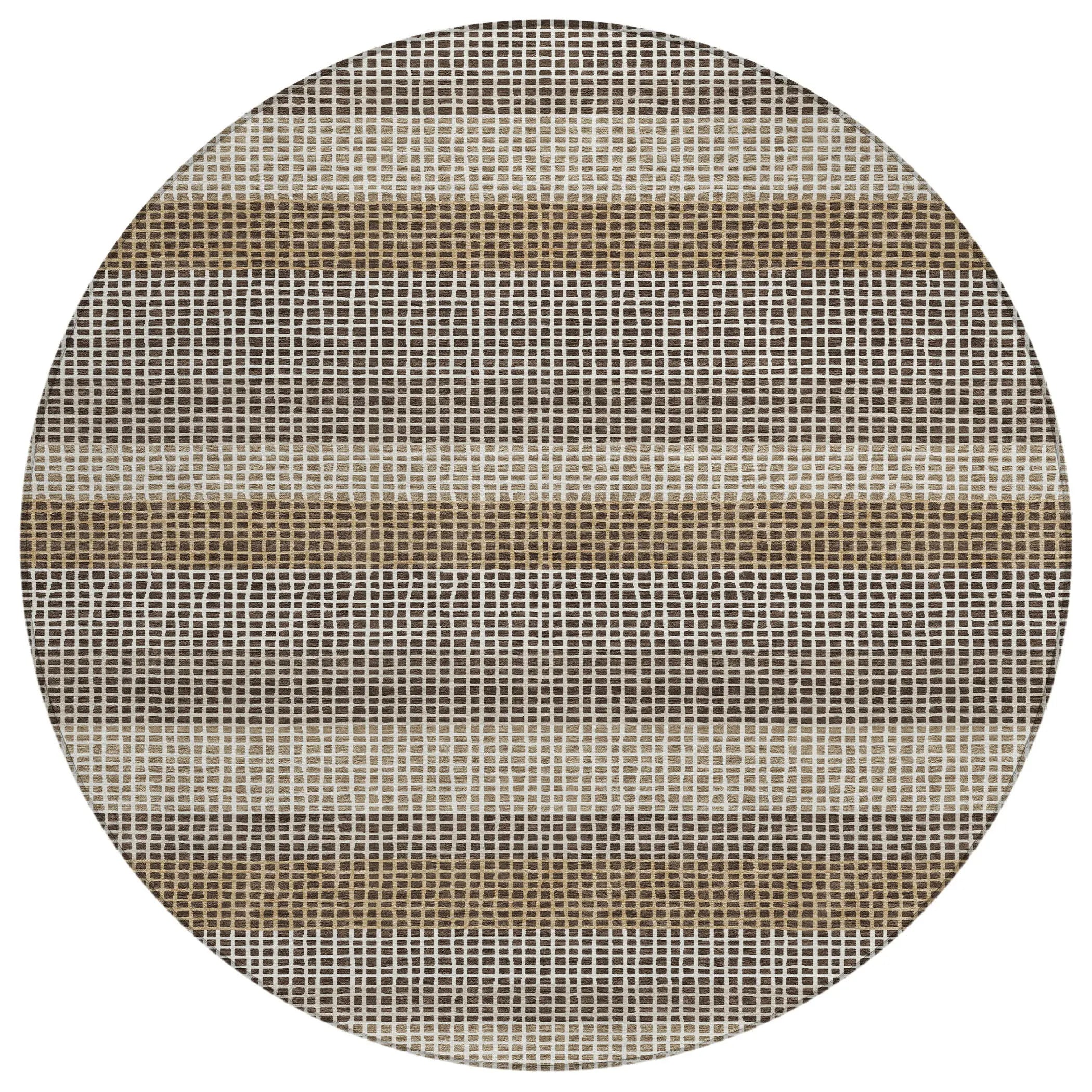 8' Chocolate And Ivory Round Striped Washable Indoor Outdoor Area Rug Homeroots Outdoor