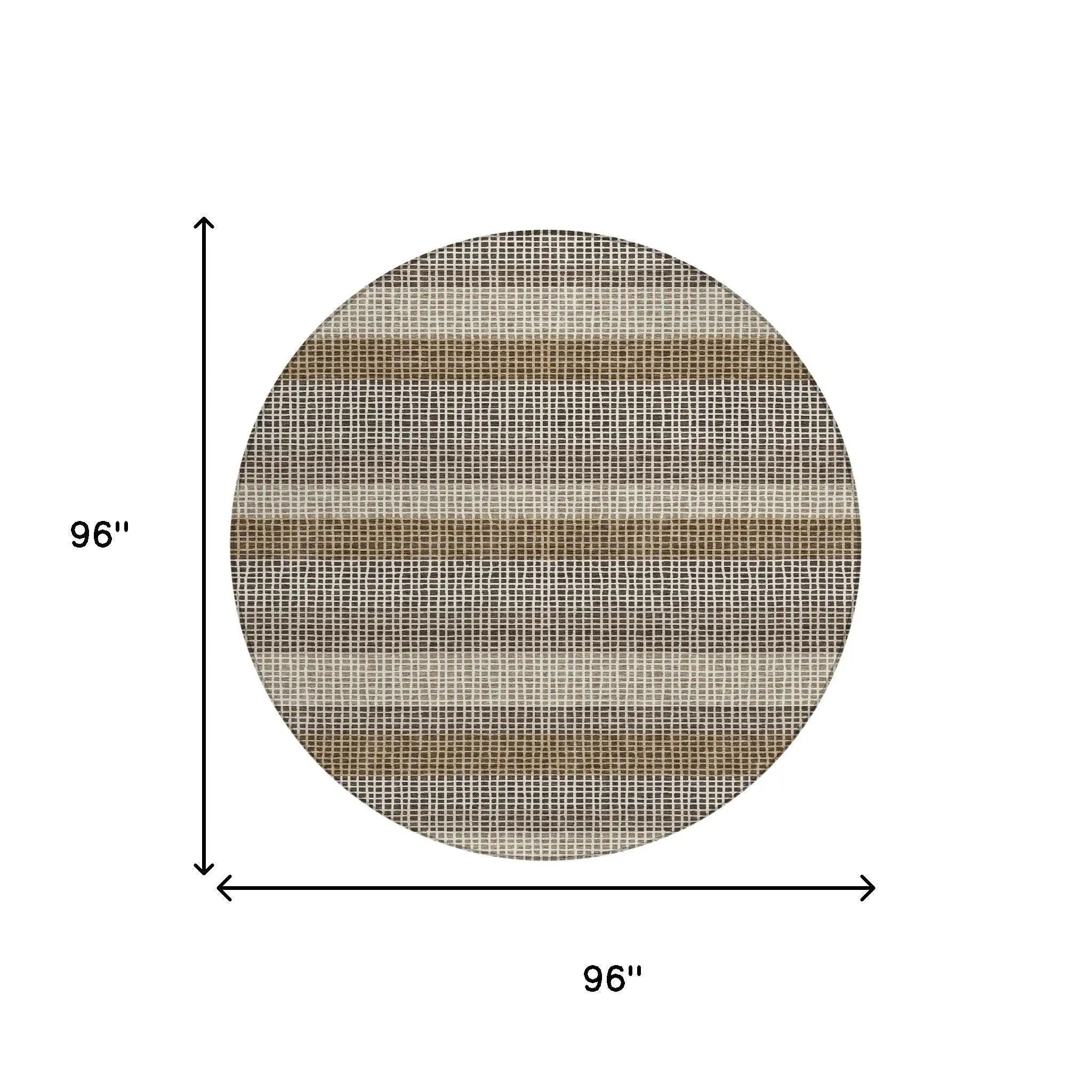 8' Chocolate And Ivory Round Striped Washable Indoor Outdoor Area Rug Homeroots Outdoor