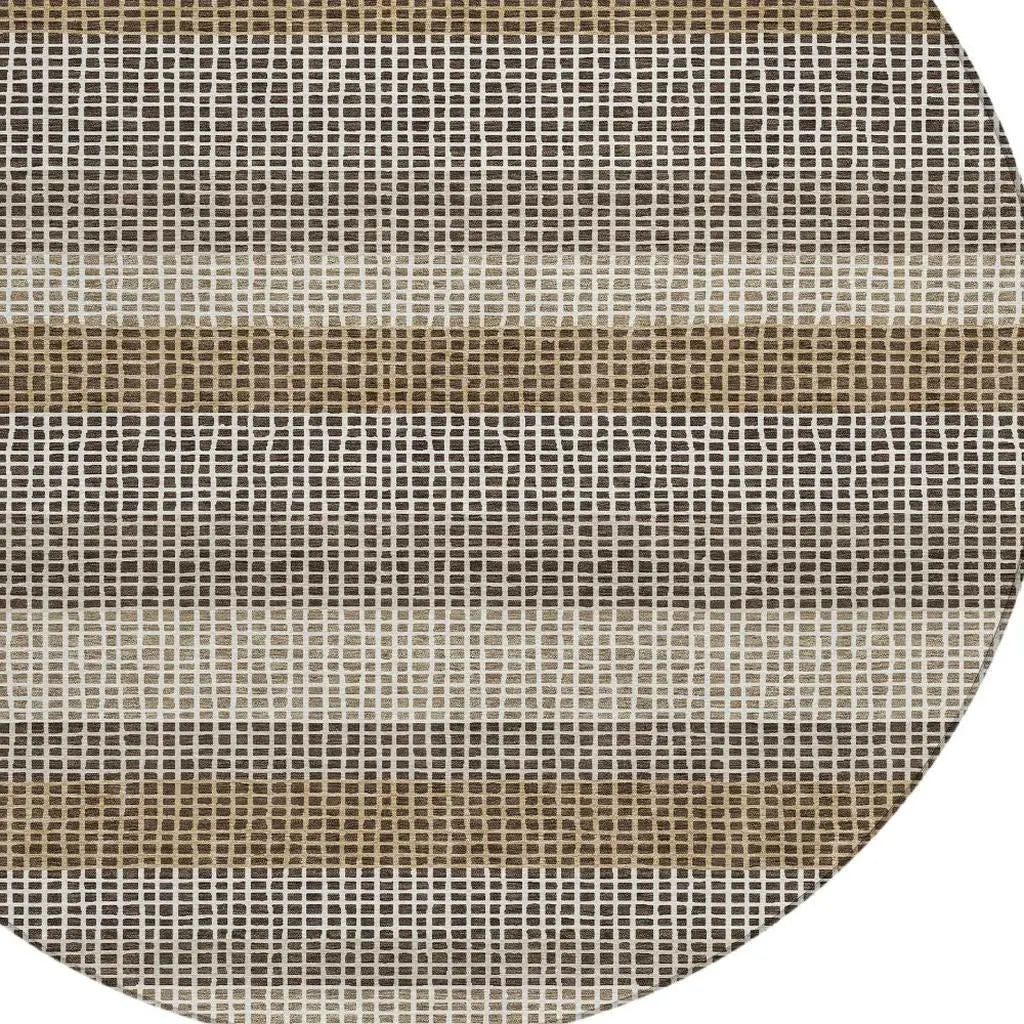 8' Chocolate And Ivory Round Striped Washable Indoor Outdoor Area Rug Homeroots Outdoor
