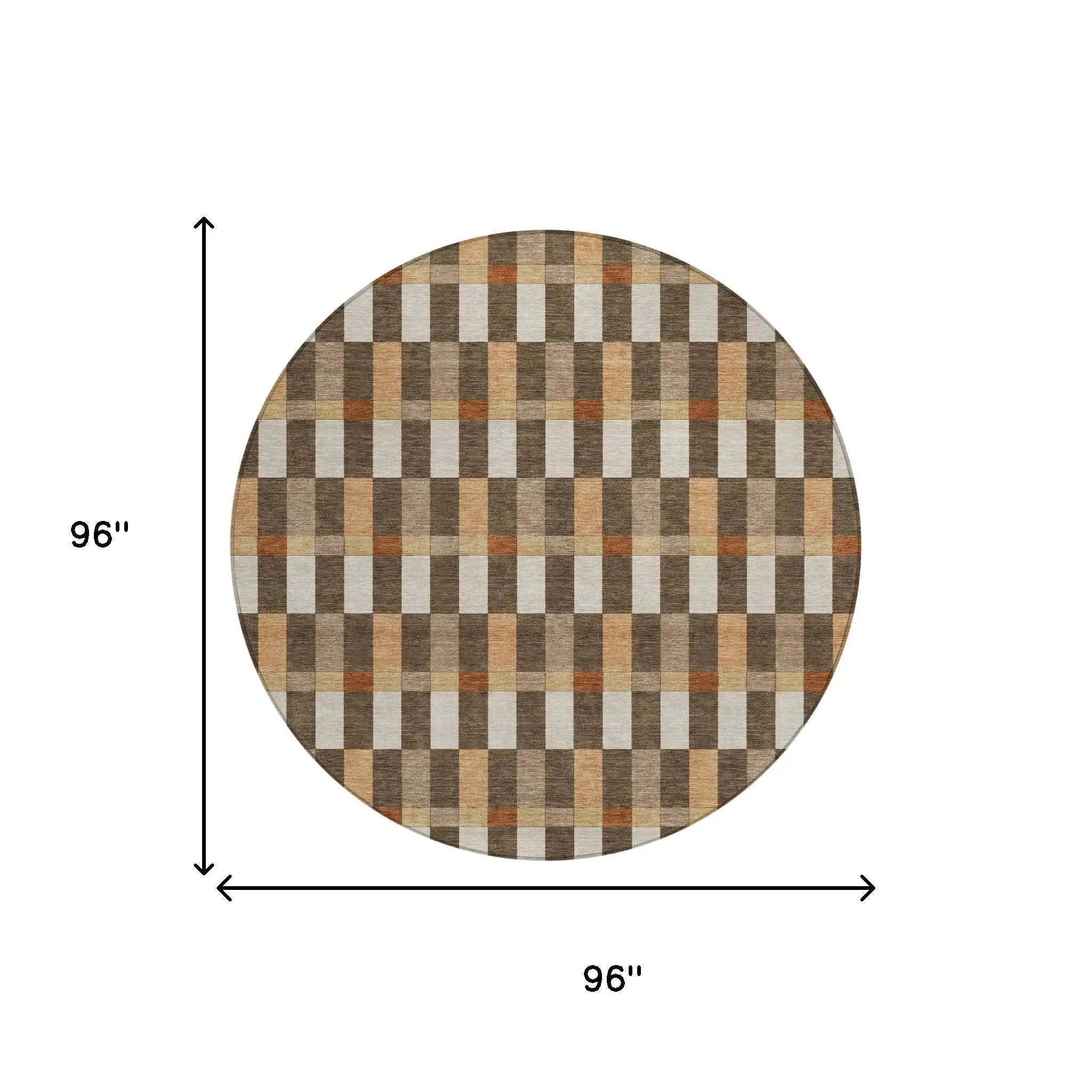 8' Chocolate And Khaki Round Geometric Washable Indoor Outdoor Area Rug Homeroots Outdoor