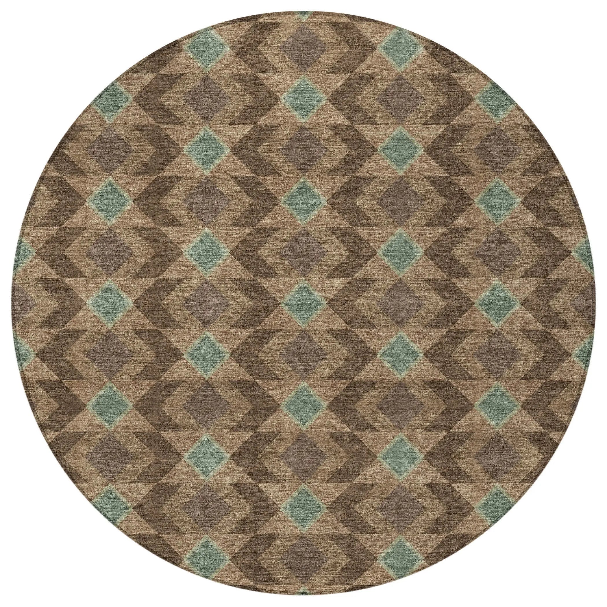 8' Chocolate And Navy Blue Round Geometric Washable Indoor Outdoor Area Rug Homeroots Outdoor