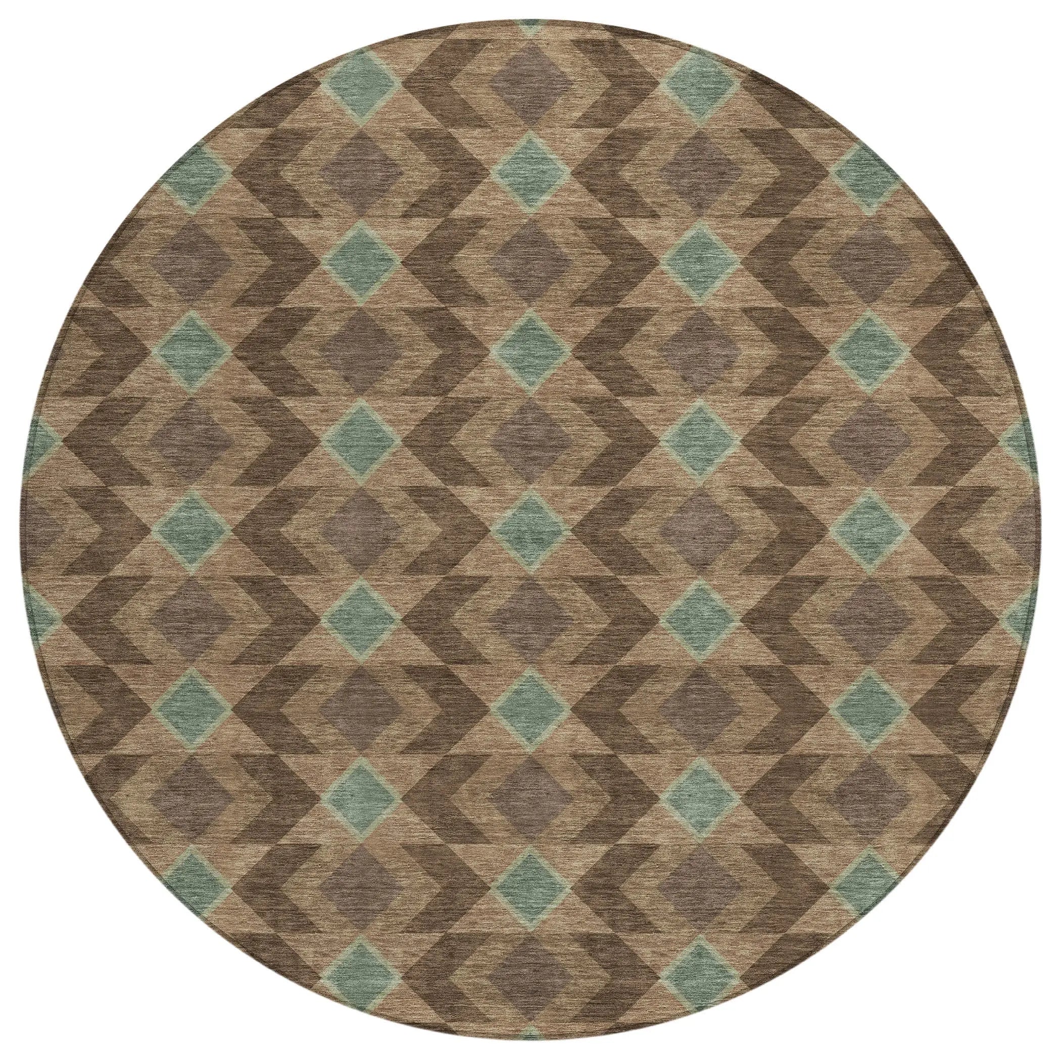 8' Chocolate And Navy Blue Round Geometric Washable Indoor Outdoor Area Rug Homeroots Outdoor