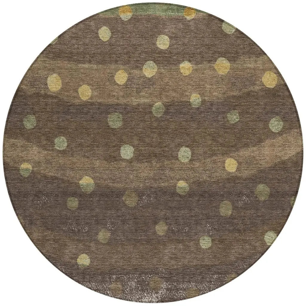 8' Chocolate And Navy Blue Round Striped Washable Indoor Outdoor Area Rug Homeroots Outdoor