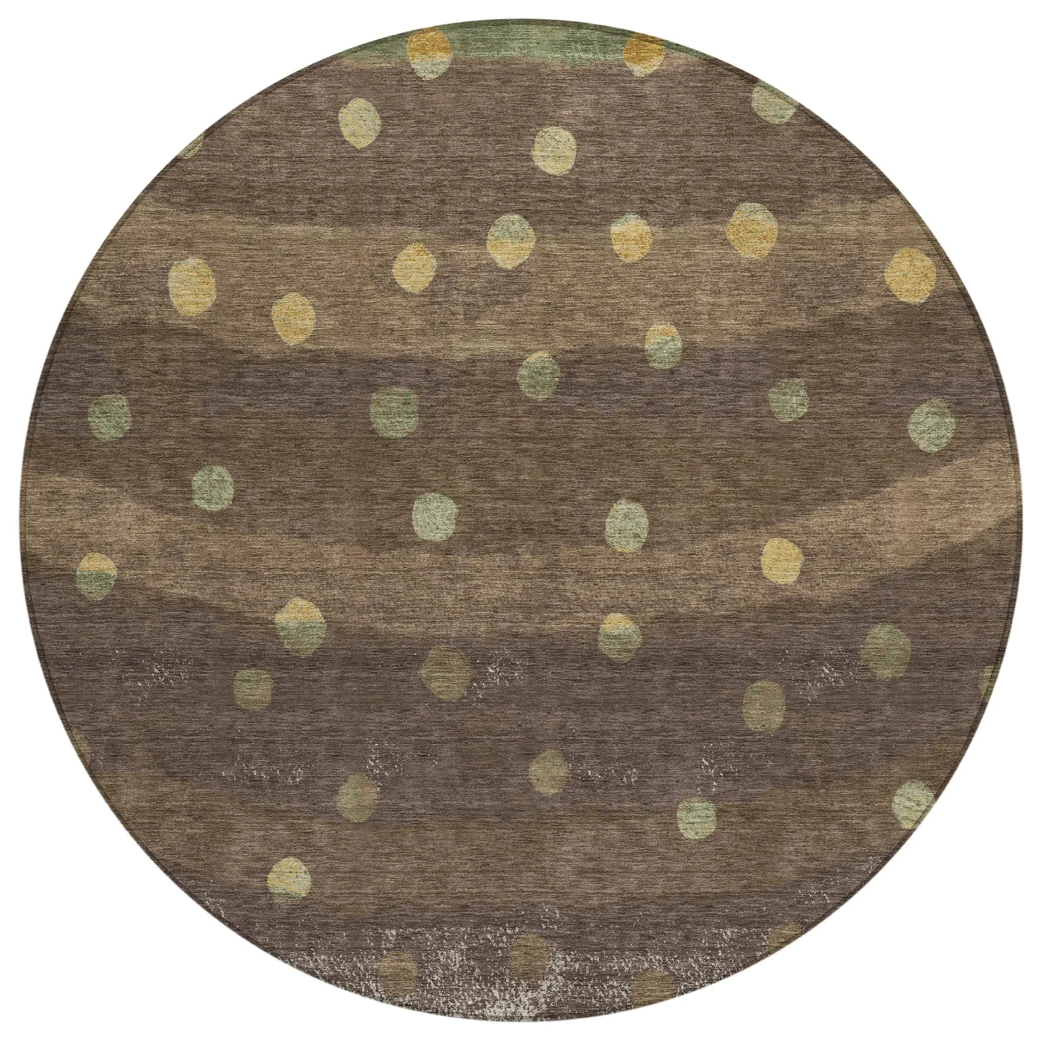 8' Chocolate And Navy Blue Round Striped Washable Indoor Outdoor Area Rug Homeroots Outdoor
