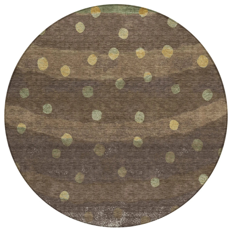 8' Chocolate And Navy Blue Round Striped Washable Indoor Outdoor Area Rug Homeroots Outdoor