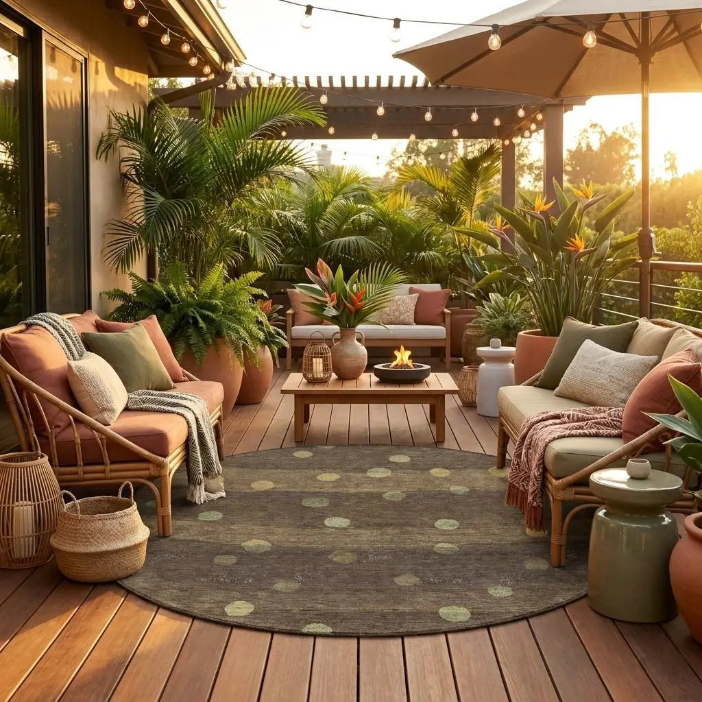 8' Chocolate And Navy Blue Round Striped Washable Indoor Outdoor Area Rug Homeroots Outdoor
