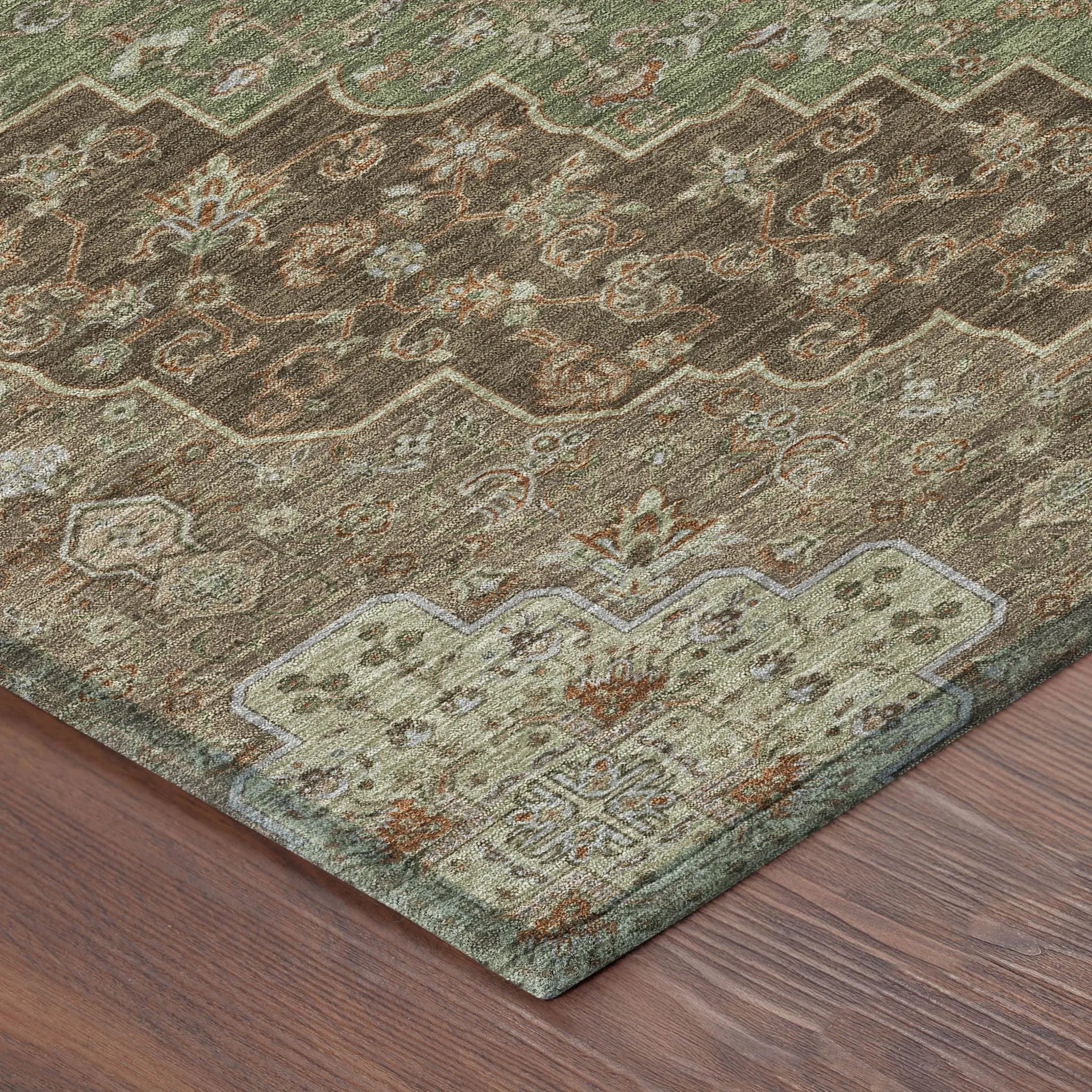 8' Chocolate And Olive Green Round Medallion Washable Indoor Outdoor Area Rug Homeroots Outdoor