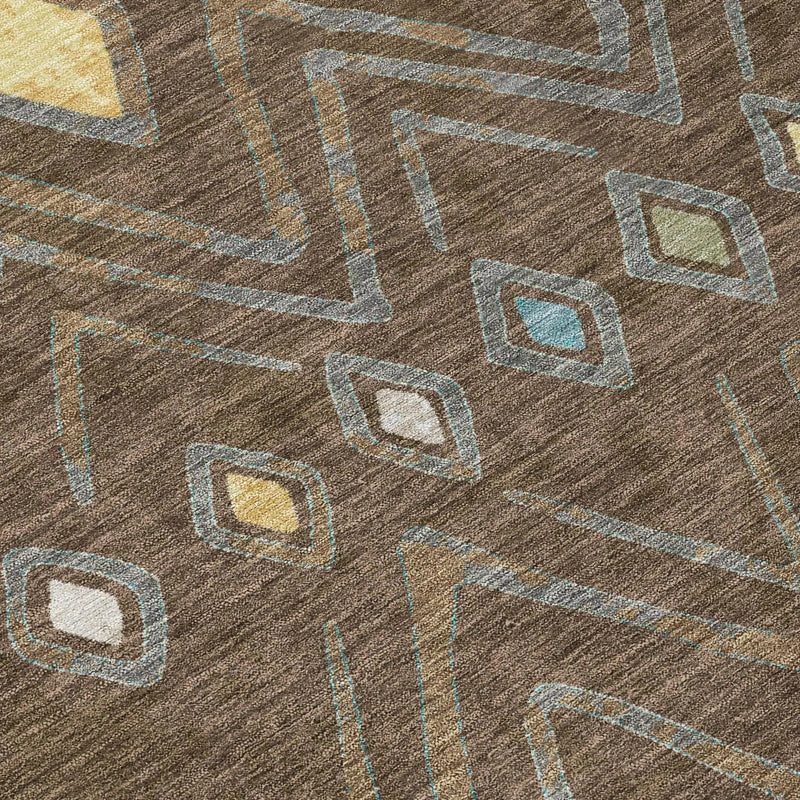 8' Chocolate And Orange Round Geometric Washable Indoor Outdoor Area Rug Homeroots Outdoor
