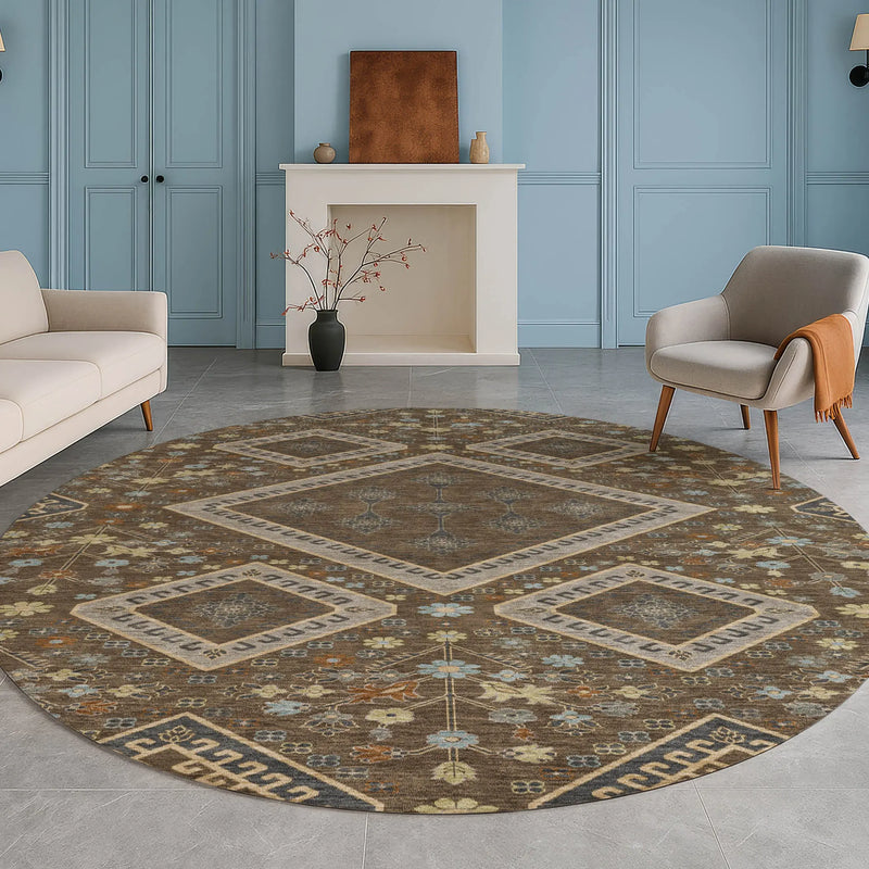 8' Chocolate And Orange Round Medallion Washable Indoor Outdoor Area Rug Homeroots Outdoor