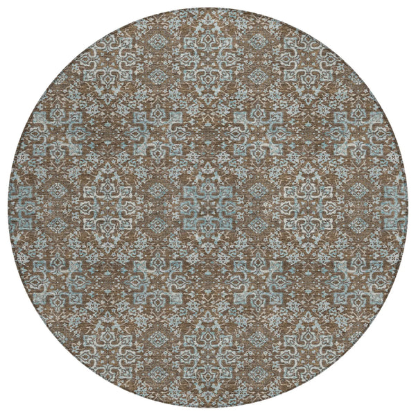 8' Chocolate And Pearl Round Oriental Washable Indoor Outdoor Area Rug Homeroots Outdoor