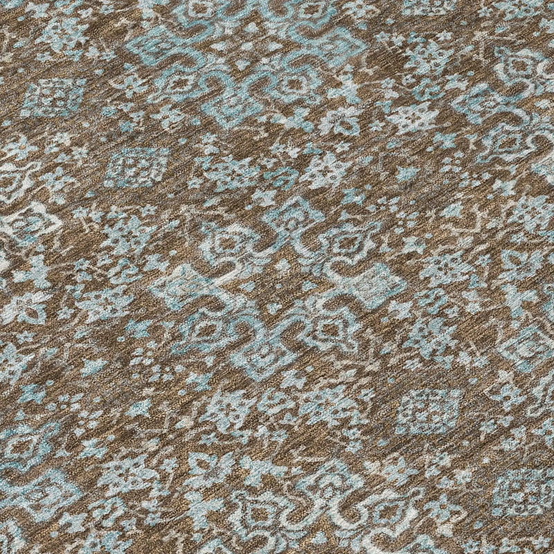8' Chocolate And Pearl Round Oriental Washable Indoor Outdoor Area Rug Homeroots Outdoor