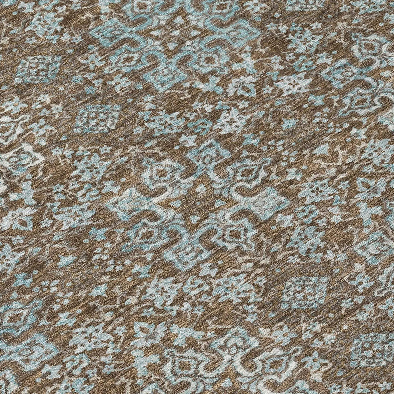 8' Chocolate And Pearl Round Oriental Washable Indoor Outdoor Area Rug Homeroots Outdoor