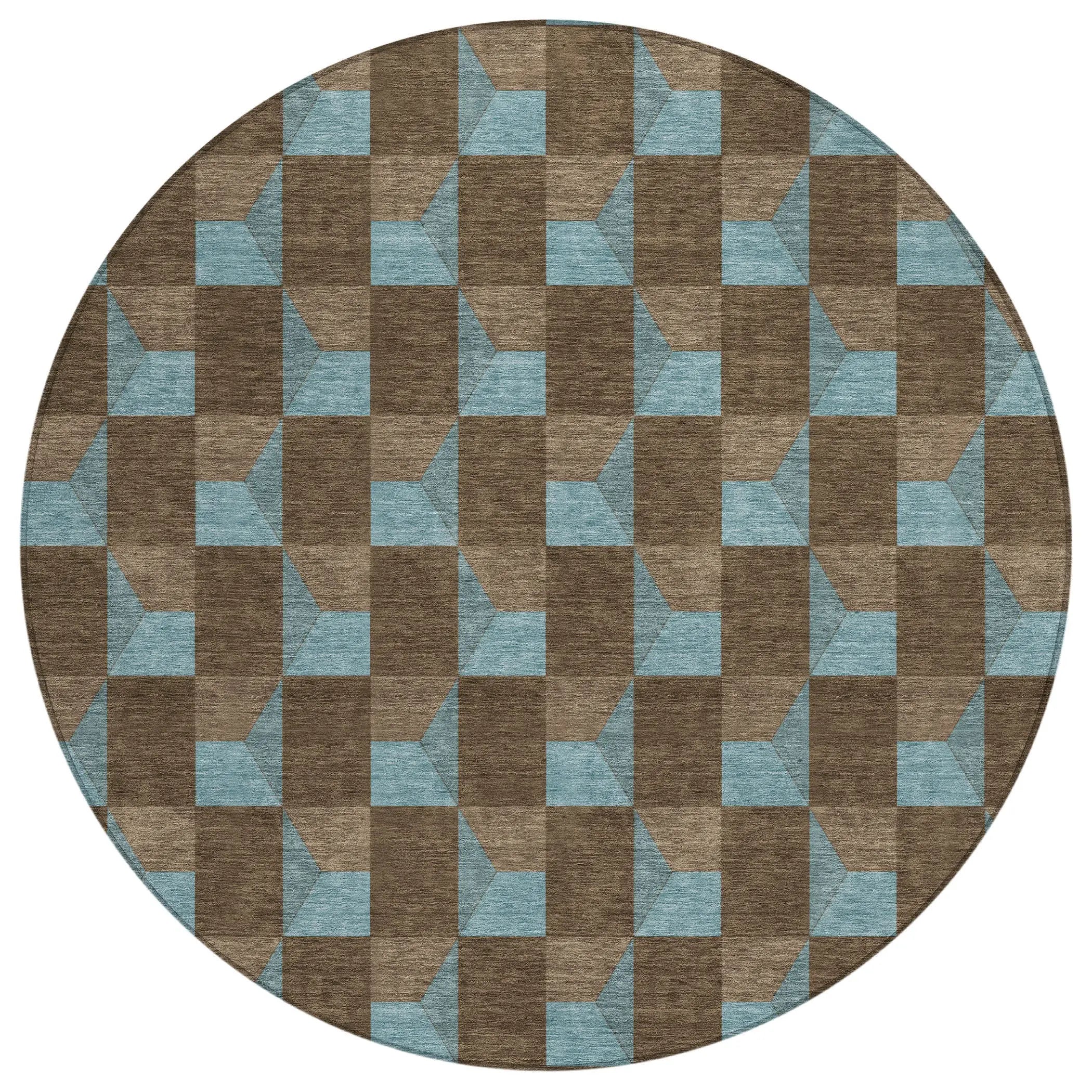 8' Chocolate And Silver Round Geometric Washable Indoor Outdoor Area Rug Homeroots Outdoor