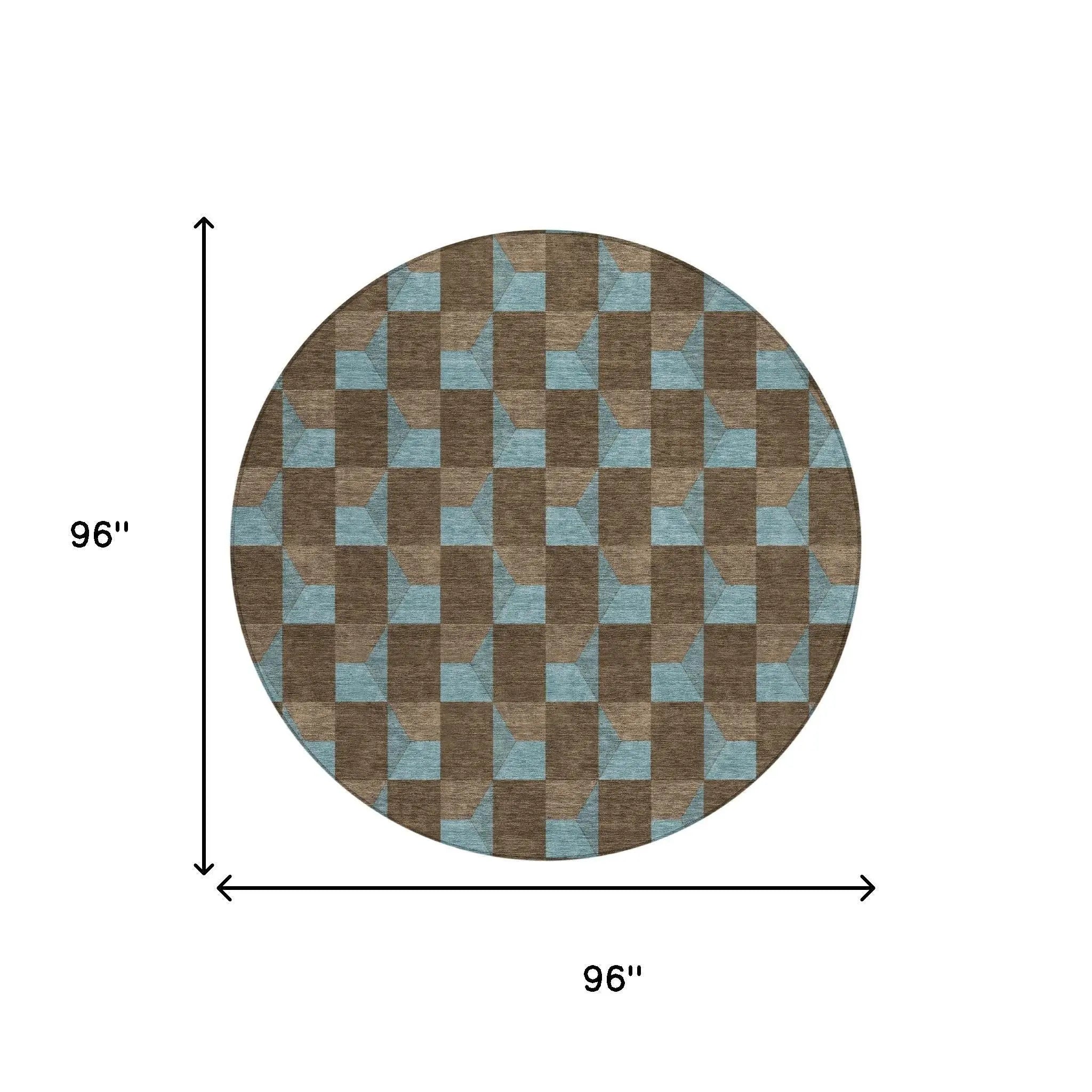 8' Chocolate And Silver Round Geometric Washable Indoor Outdoor Area Rug Homeroots Outdoor