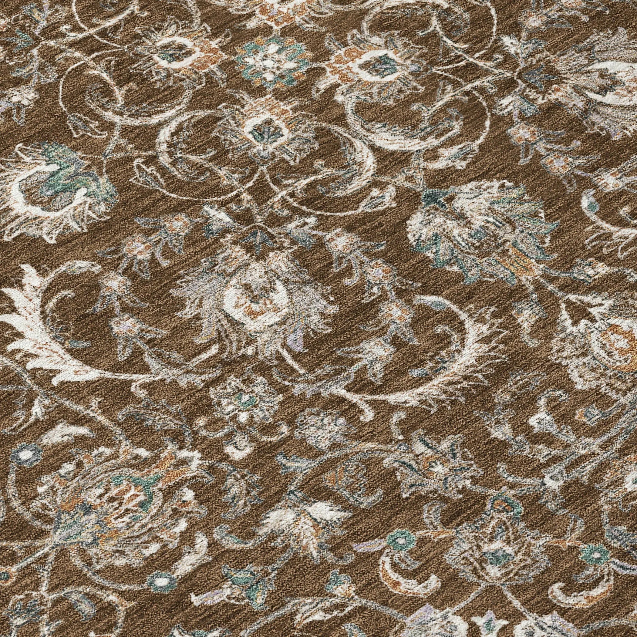 8' Chocolate And Taupe Round Botanical Leaves Washable Indoor Outdoor Area Rug Homeroots Outdoor