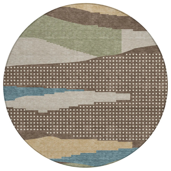 8' Coffee And Brown Round Abstract Washable Indoor Outdoor Area Rug Homeroots Outdoor