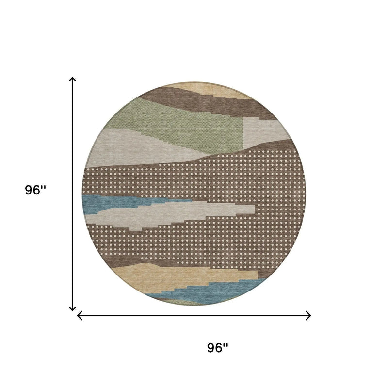 8' Coffee And Brown Round Abstract Washable Indoor Outdoor Area Rug Homeroots Outdoor