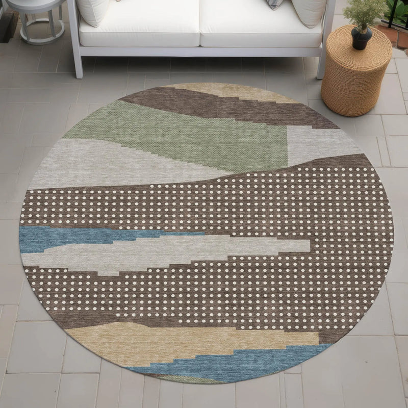 8' Coffee And Brown Round Abstract Washable Indoor Outdoor Area Rug Homeroots Outdoor