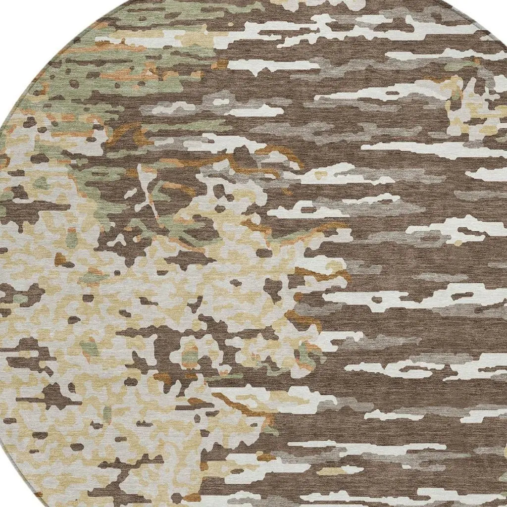 8' Coffee And Brown Round Abstract Washable Indoor Outdoor Area Rug Homeroots Outdoor