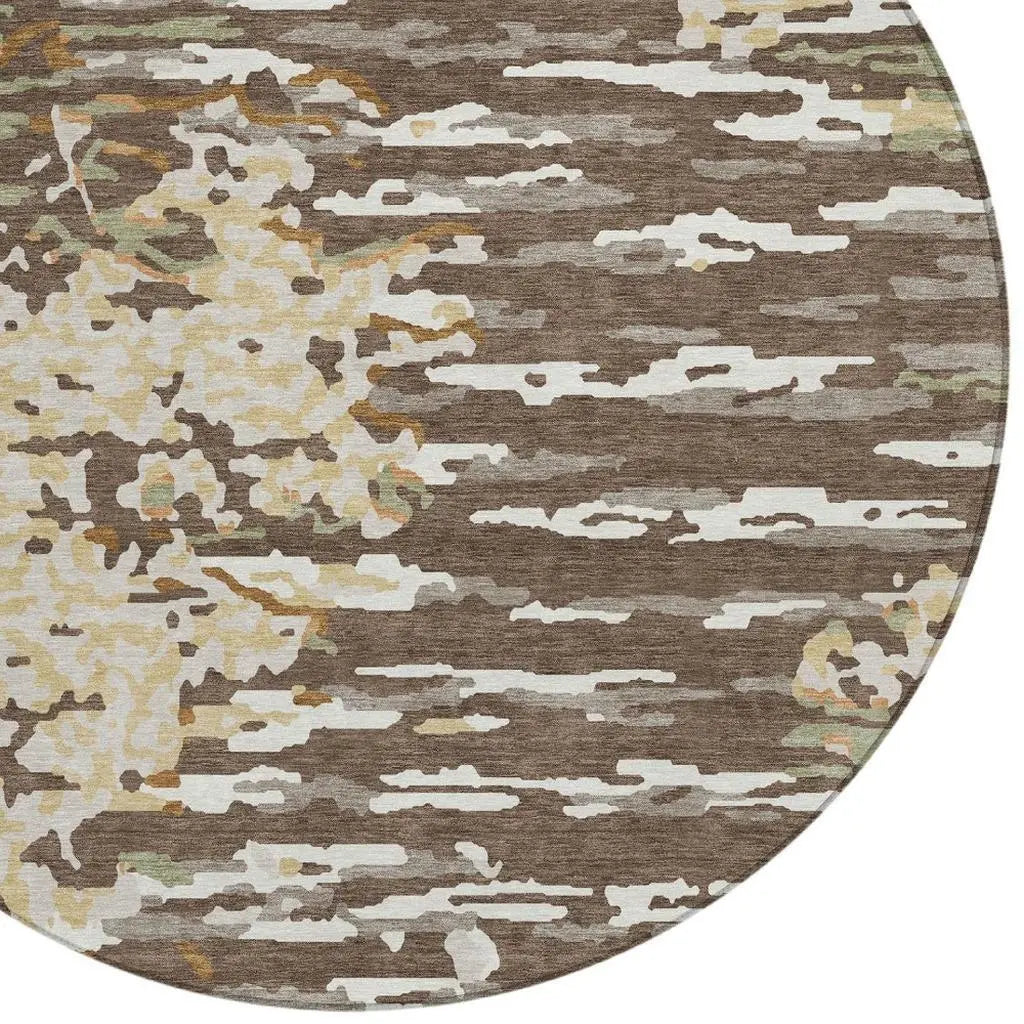 8' Coffee And Brown Round Abstract Washable Indoor Outdoor Area Rug Homeroots Outdoor