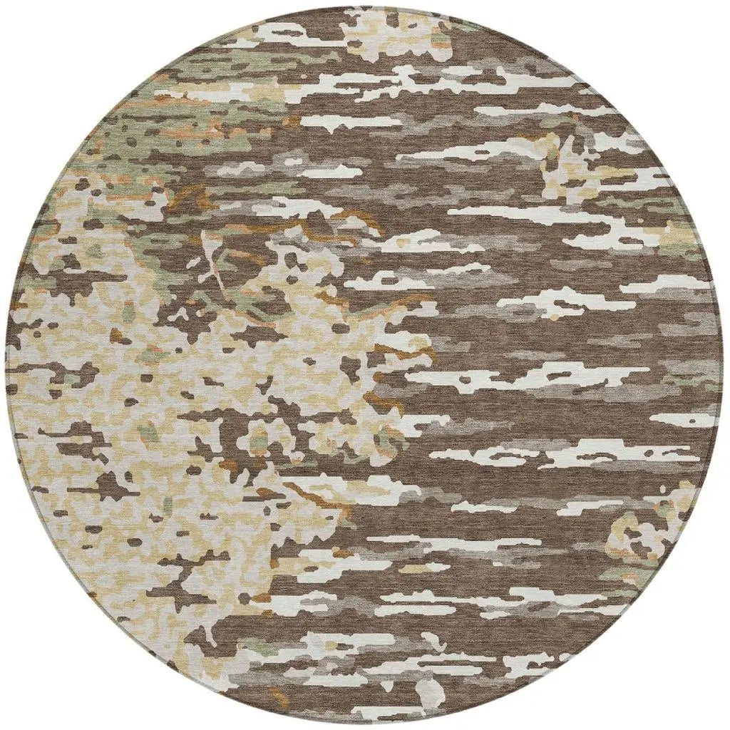 8' Coffee And Brown Round Abstract Washable Indoor Outdoor Area Rug Homeroots Outdoor