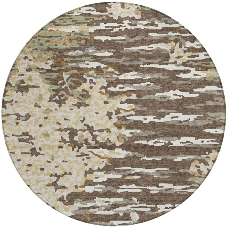 8' Coffee And Brown Round Abstract Washable Indoor Outdoor Area Rug Homeroots Outdoor