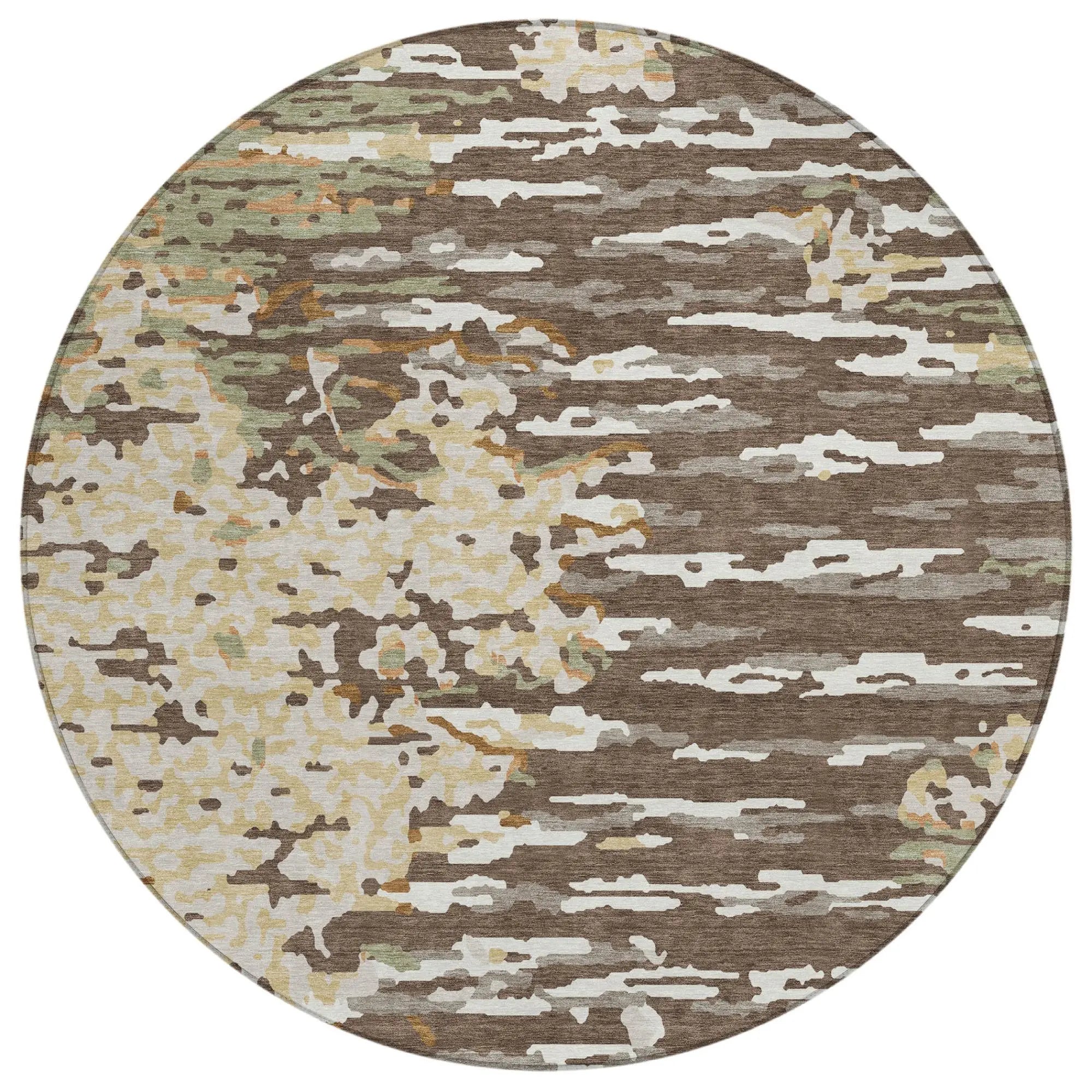 8' Coffee And Brown Round Abstract Washable Indoor Outdoor Area Rug Homeroots Outdoor