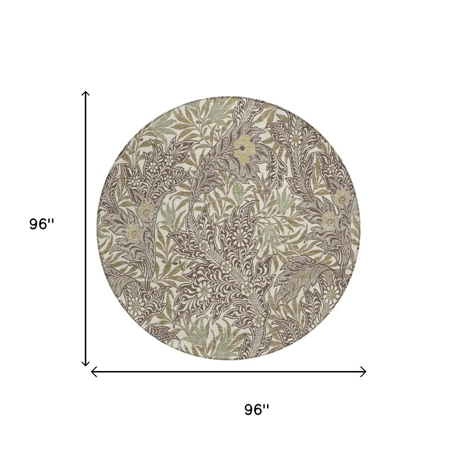 8' Coffee And Brown Round Botanical Leaves Washable Indoor Outdoor Area Rug Homeroots Outdoor