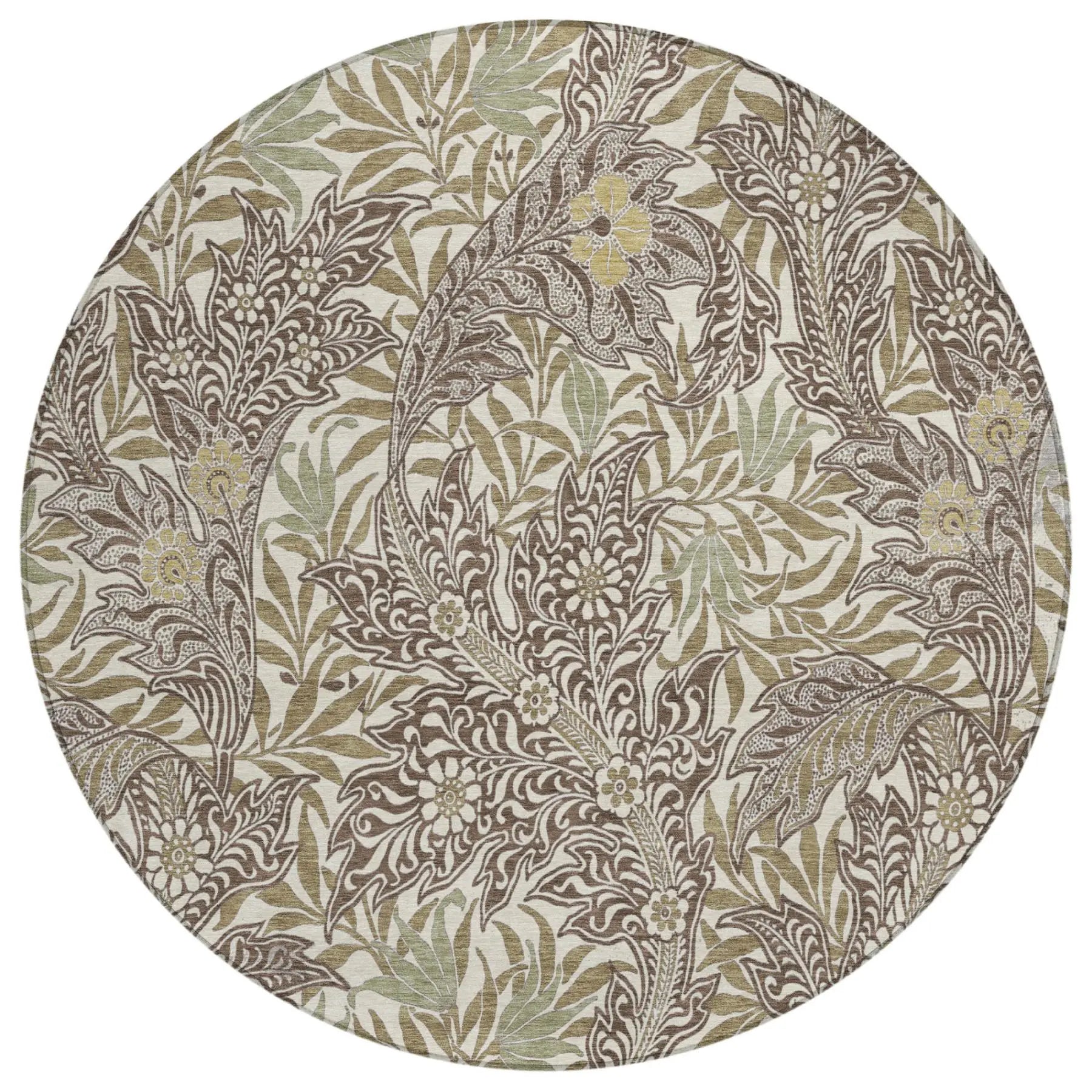 8' Coffee And Brown Round Botanical Leaves Washable Indoor Outdoor Area Rug Homeroots Outdoor