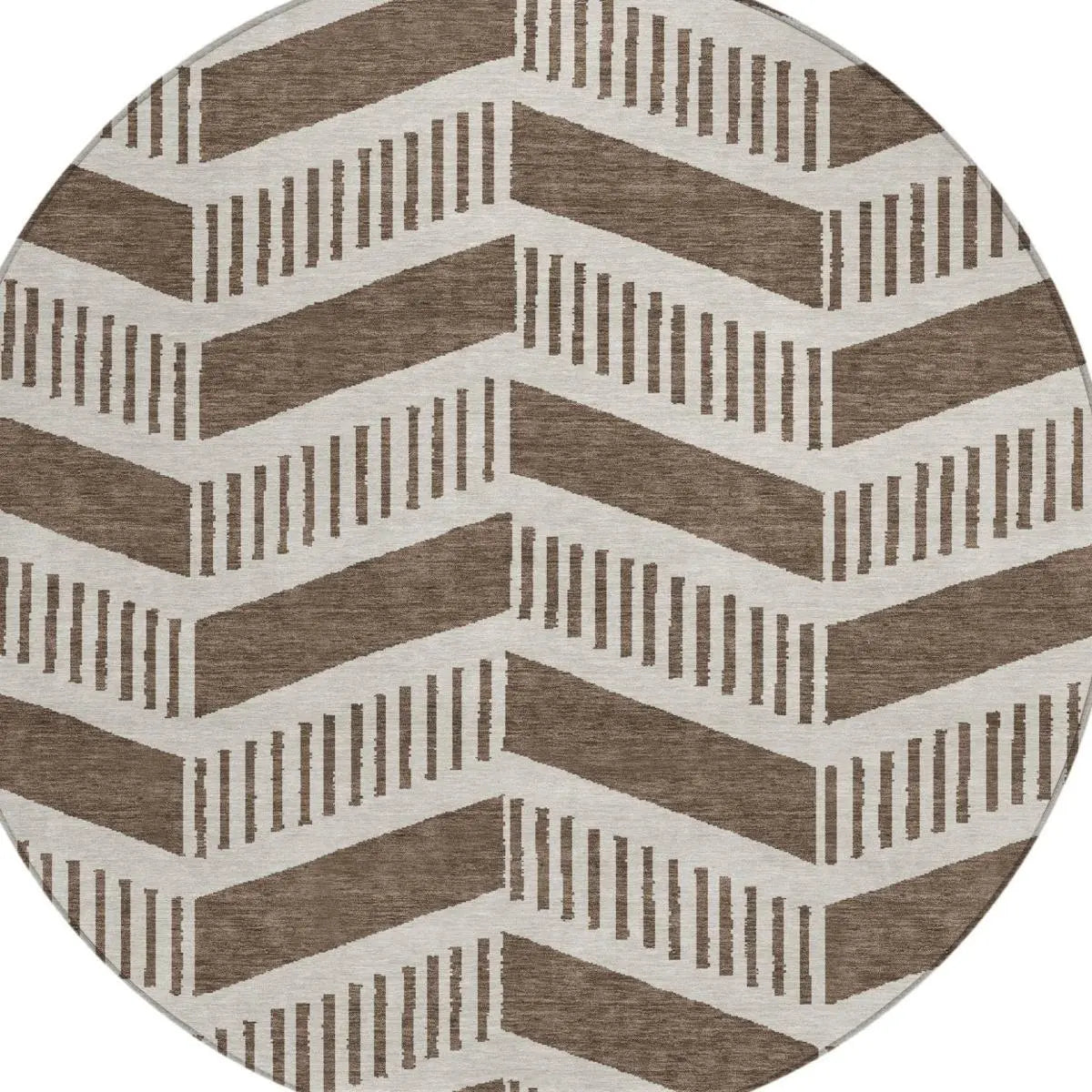 8' Coffee And Brown Round Geometric Washable Indoor Outdoor Area Rug Homeroots Outdoor