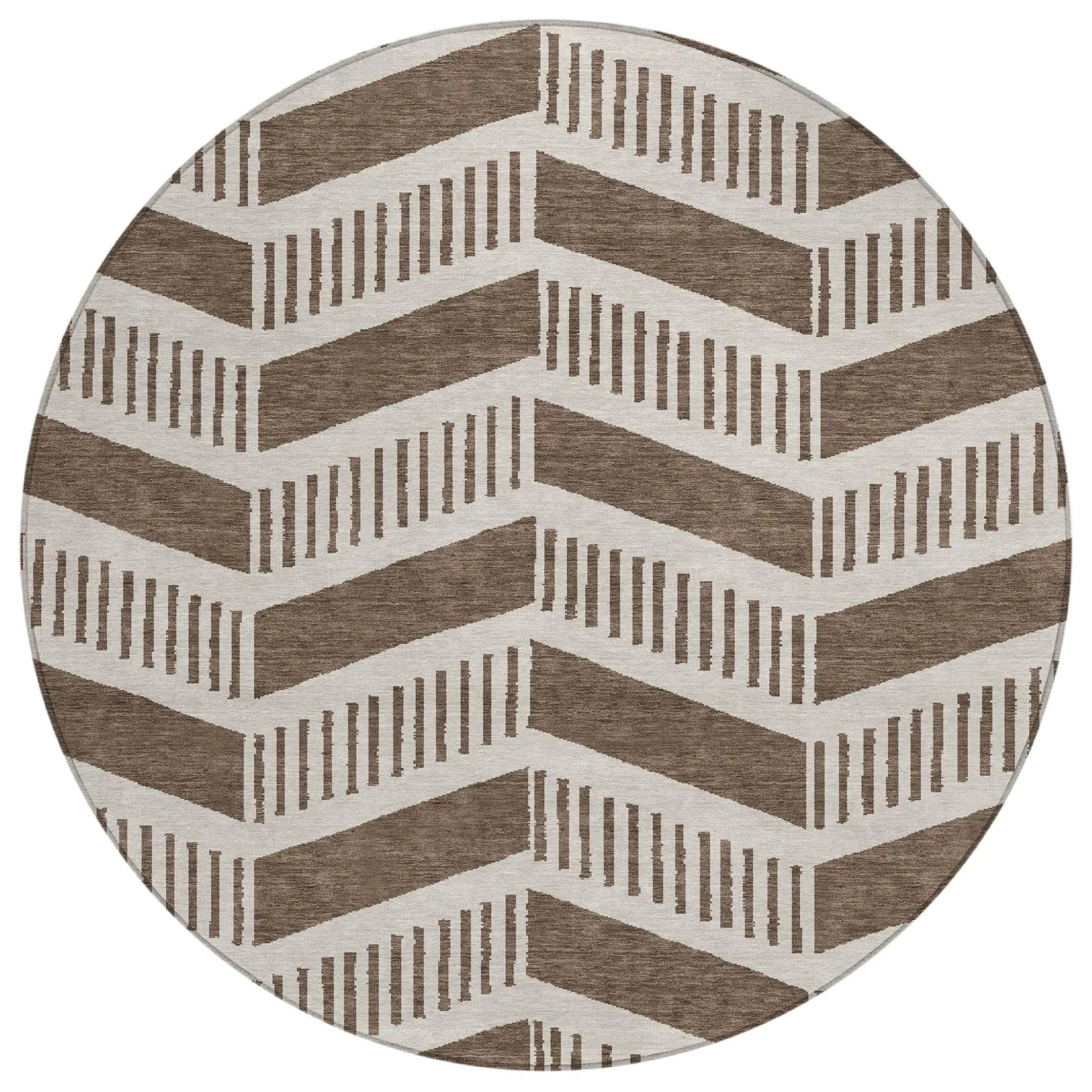 8' Coffee And Brown Round Geometric Washable Indoor Outdoor Area Rug Homeroots Outdoor