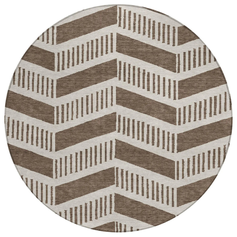 8' Coffee And Brown Round Geometric Washable Indoor Outdoor Area Rug Homeroots Outdoor