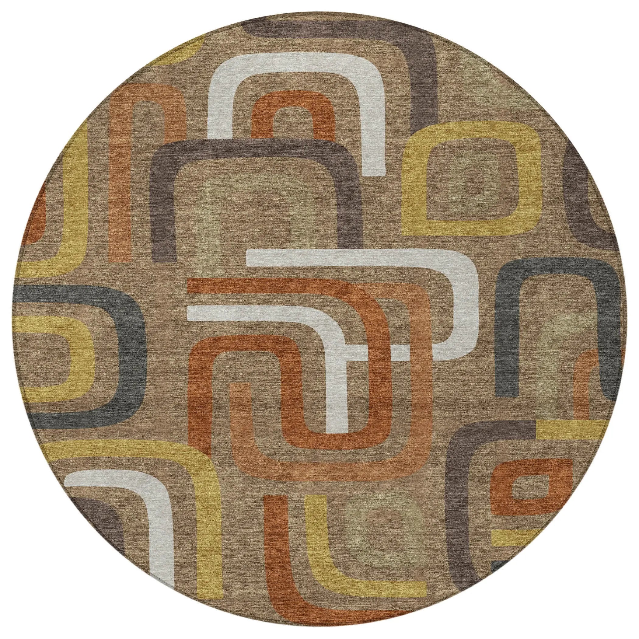 8' Coffee And Chocolate Round Geometric Washable Indoor Outdoor Area Rug Homeroots Outdoor