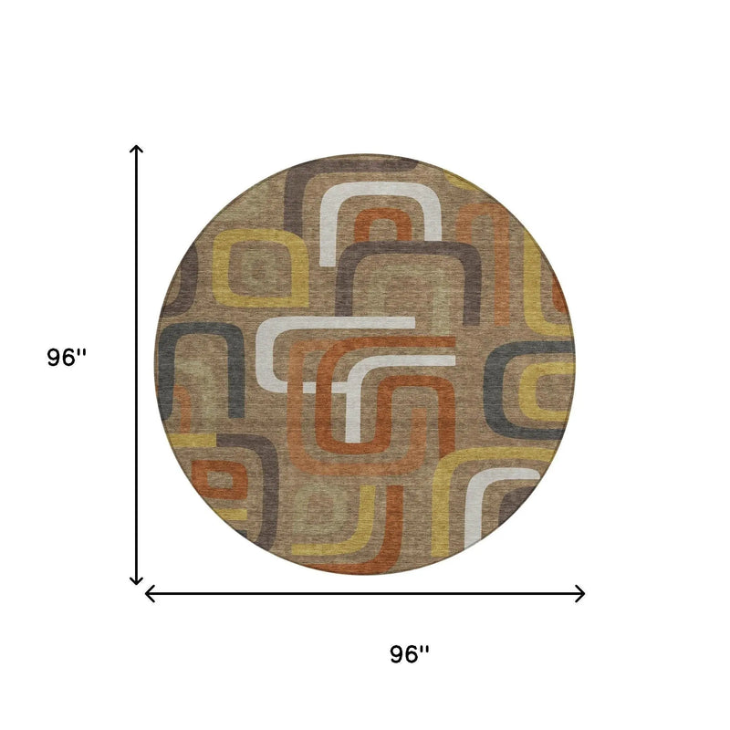 8' Coffee And Chocolate Round Geometric Washable Indoor Outdoor Area Rug Homeroots Outdoor