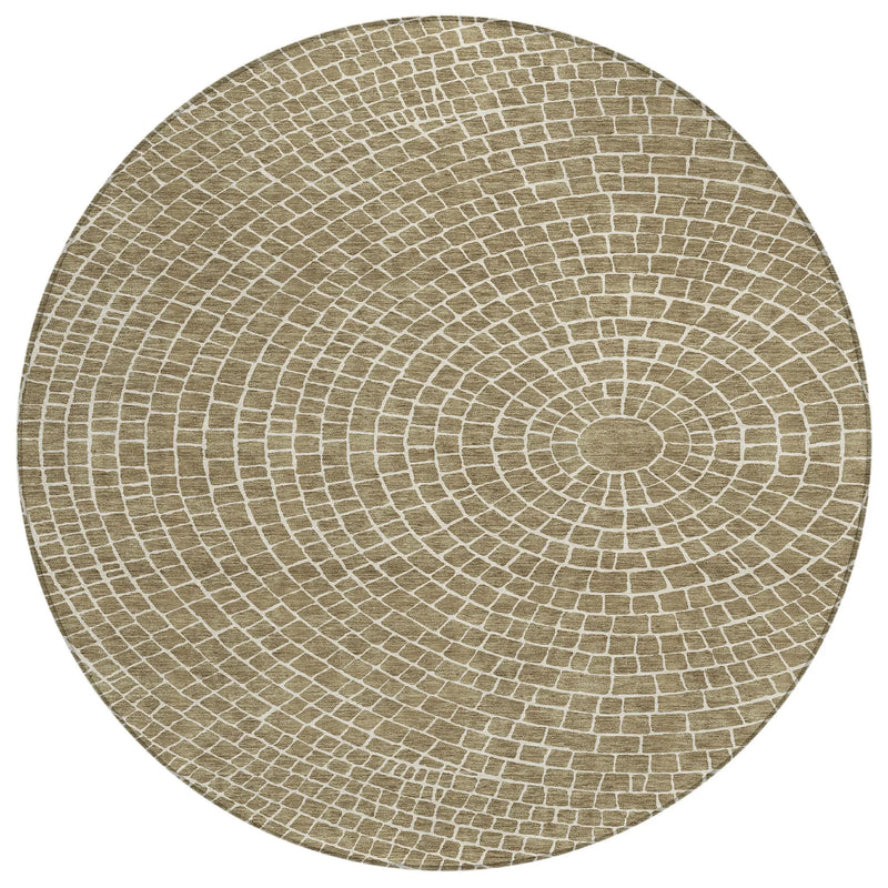 8' Coffee And Ivory Round Geometric Washable Indoor Outdoor Area Rug Homeroots Outdoor