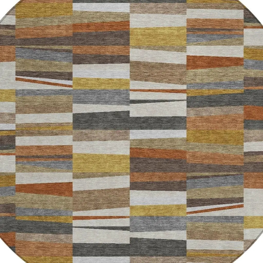 8' Coffee And Ivory Round Striped Washable Indoor Outdoor Area Rug Homeroots Outdoor