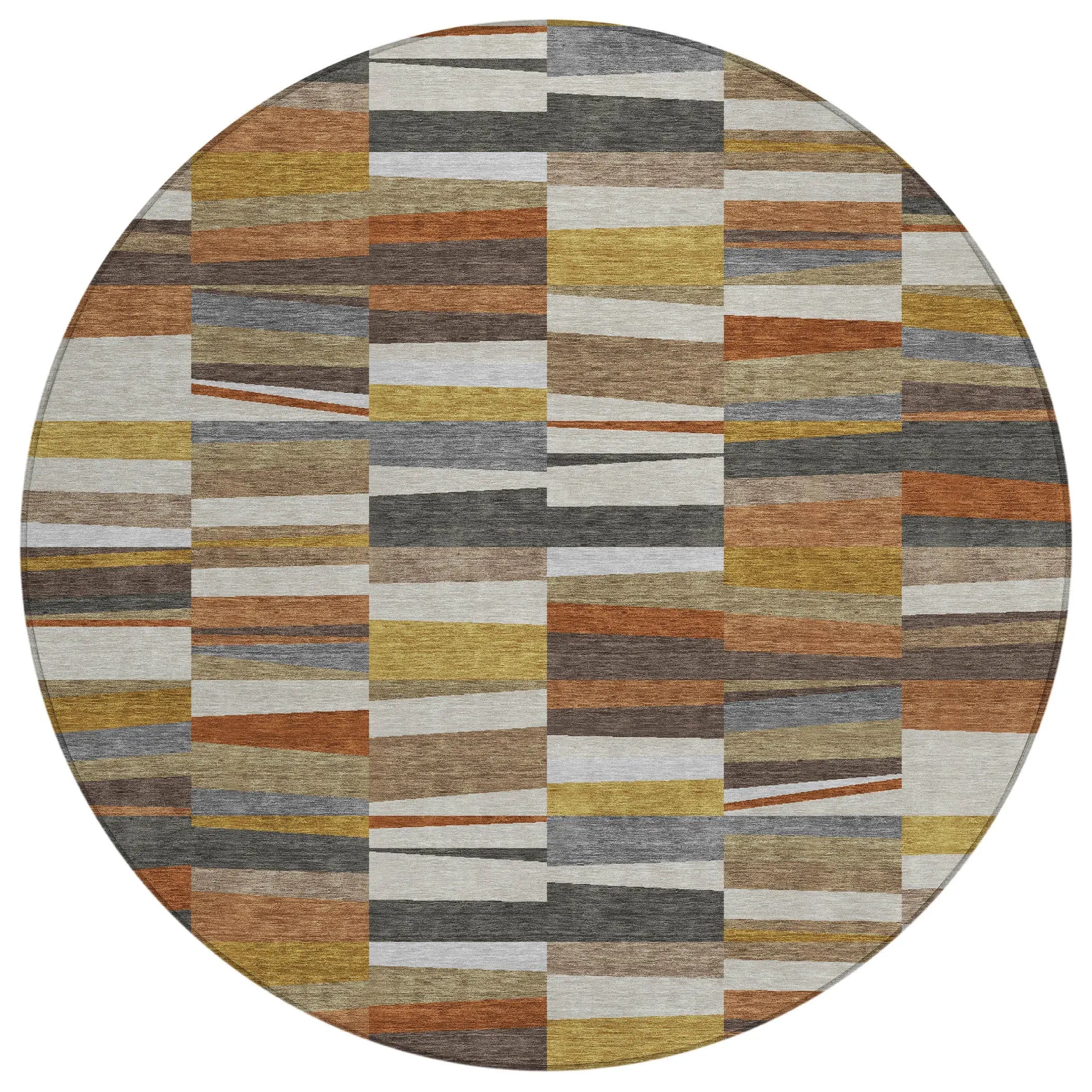8' Coffee And Ivory Round Striped Washable Indoor Outdoor Area Rug Homeroots Outdoor