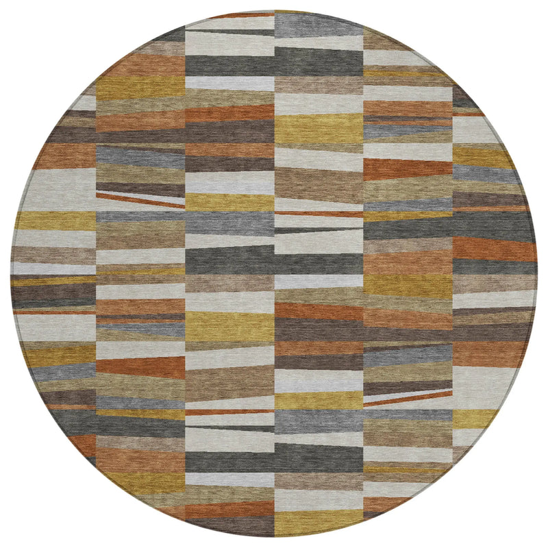 8' Coffee And Ivory Round Striped Washable Indoor Outdoor Area Rug Homeroots Outdoor