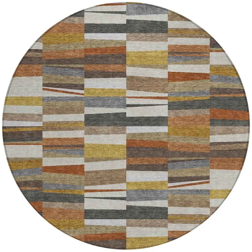 8' Coffee And Ivory Round Striped Washable Indoor Outdoor Area Rug Homeroots Outdoor